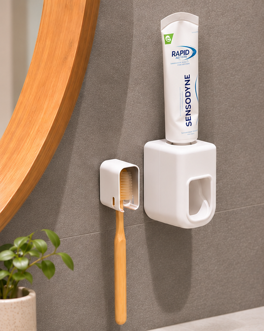 Bathroom Essentials Set – Toothpaste Dispenser & Toothbrush Holder