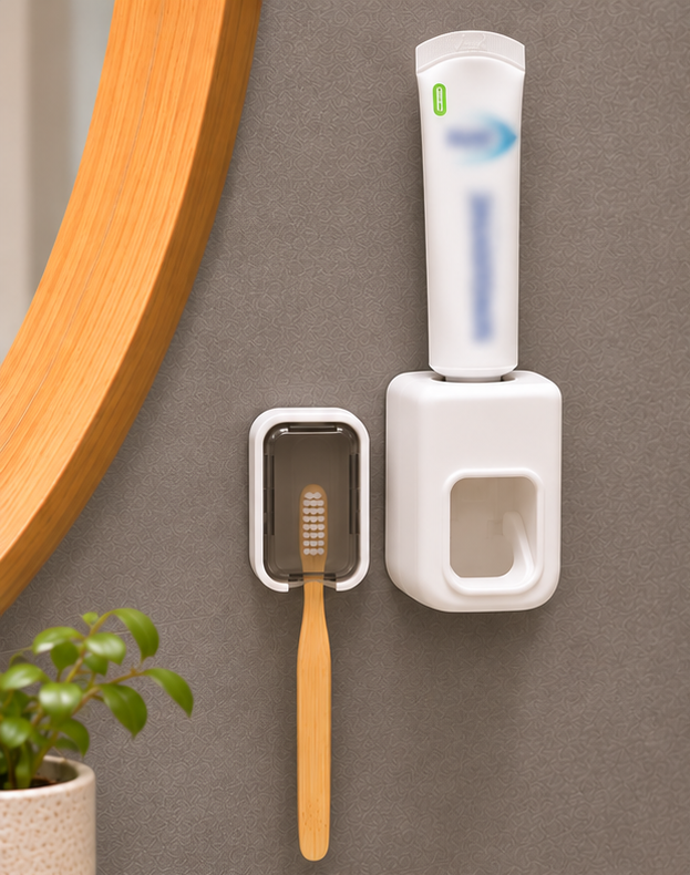 Bathroom Essentials Set – Toothpaste Dispenser & Toothbrush Holder