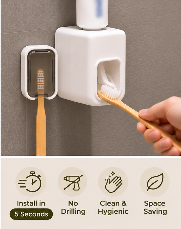 Bathroom Essentials Set – Toothpaste Dispenser & Toothbrush Holder